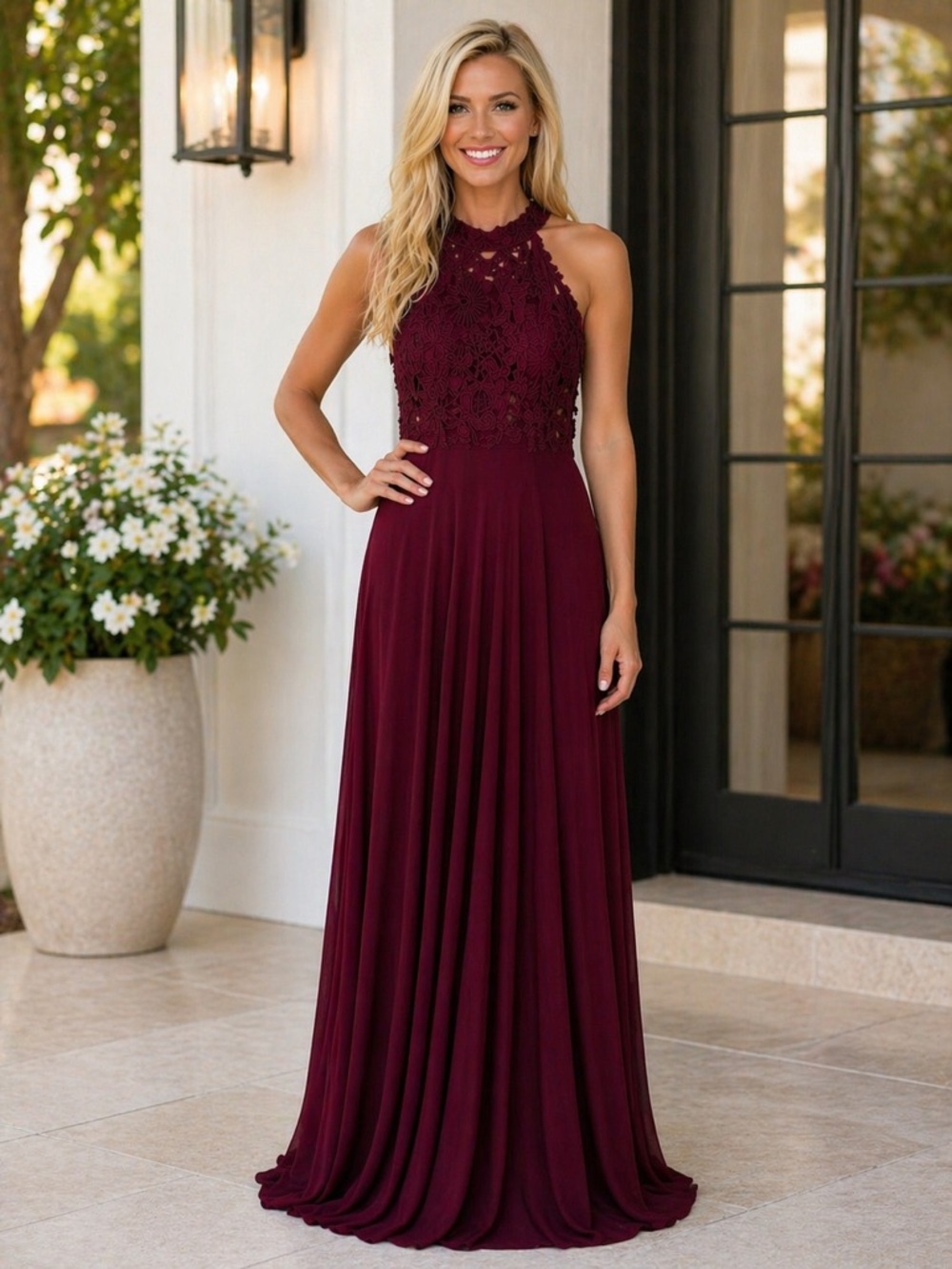 Maroon Lulu’s Bridesmaid Wedding Guess Dress Small Lace